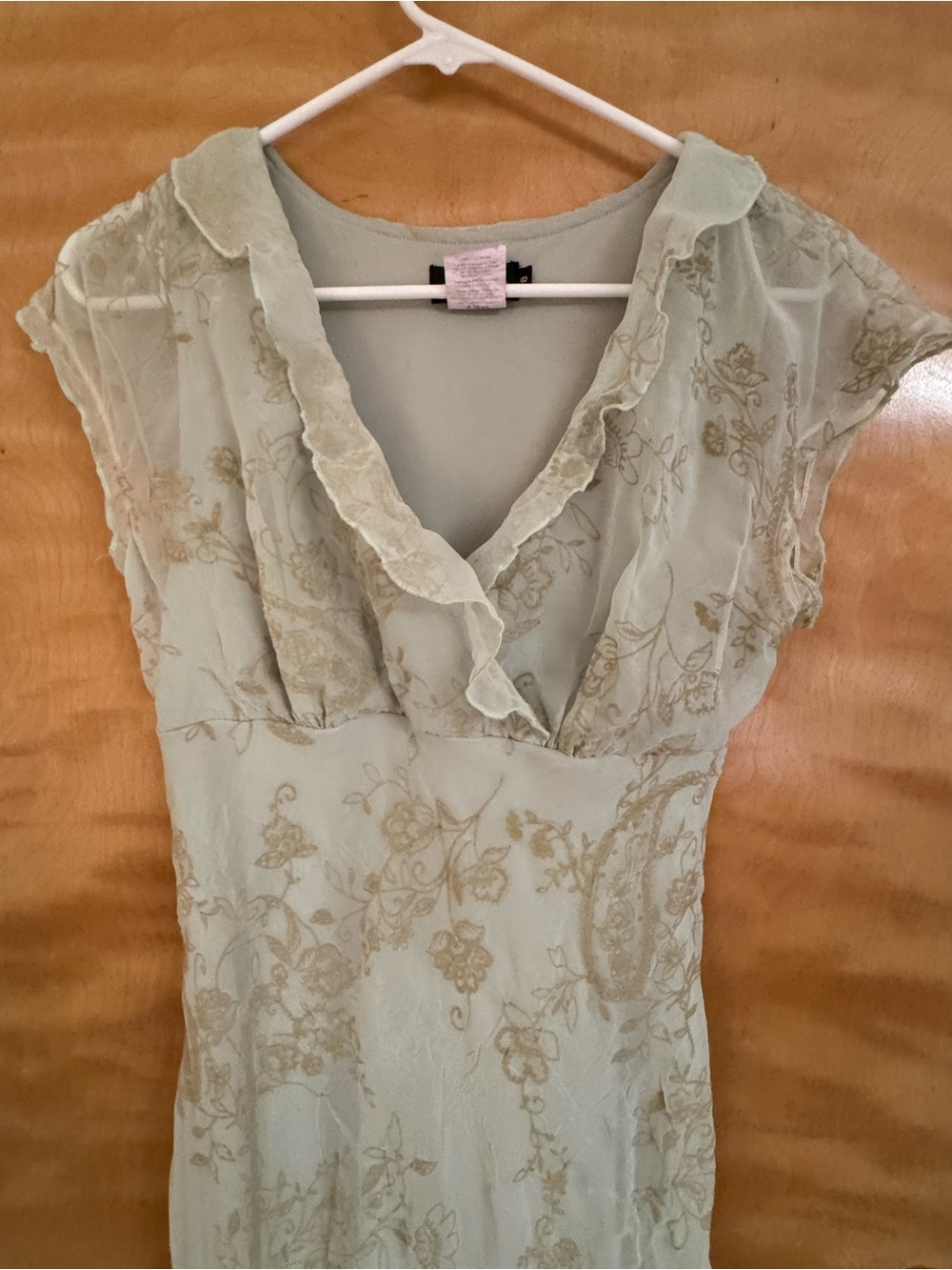CDC Pale Sage Green Floral Embroidered V-Neck Dress